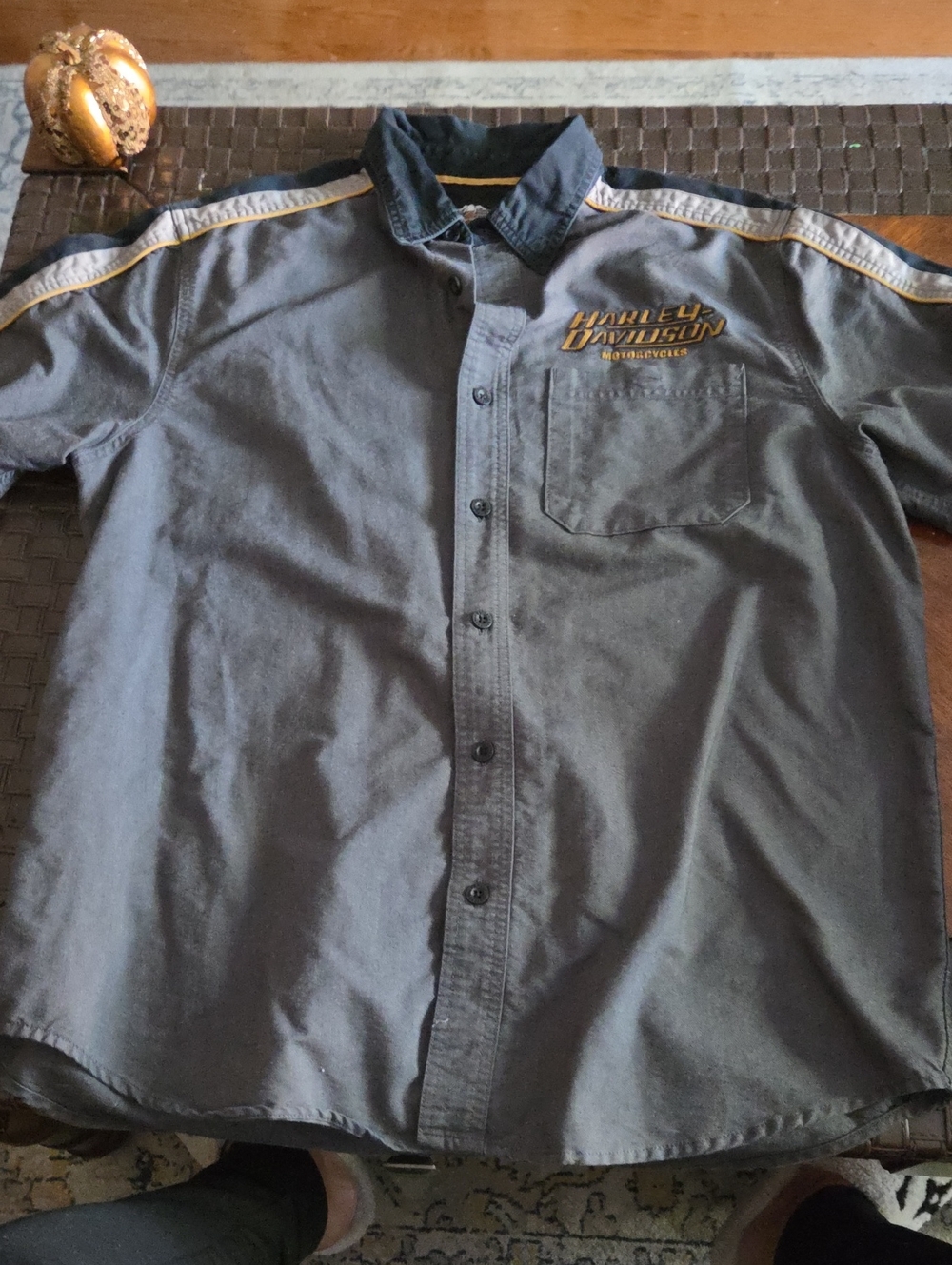 Harley-Davidson Gray Button-Down Shirt with Yellow Trim